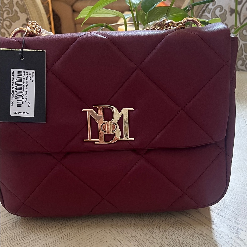 Badgley Mischka Burgundy Quilted Shoulder Bag